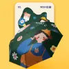 Hengdun Cute Girl Illustration three-fold umbrella, wooden handle, black rubber sun protection umbrella, UPF50+ cartoon print, all-weather umbrella, portable folding sun protection umbrella for commuting, female student can print LOGO Specification image